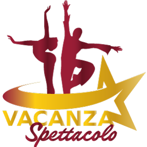 Logo con ballerini e stella, testo 'Vacanza Spettacolo'.